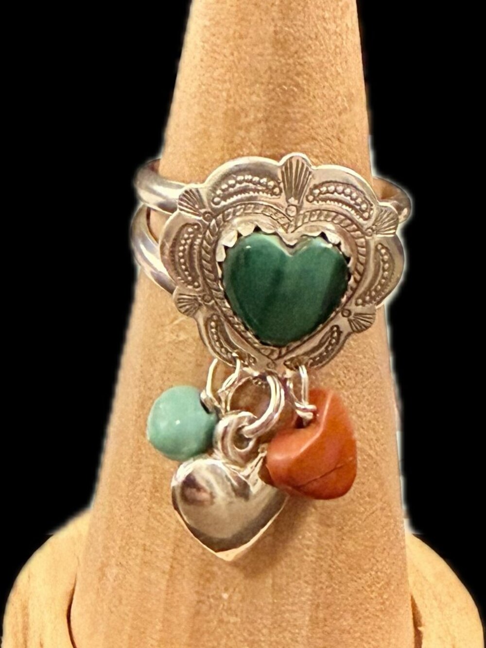 RARE Carolyn Pollack MALACHITE HEART RING STERLING SILVER SIZE 8